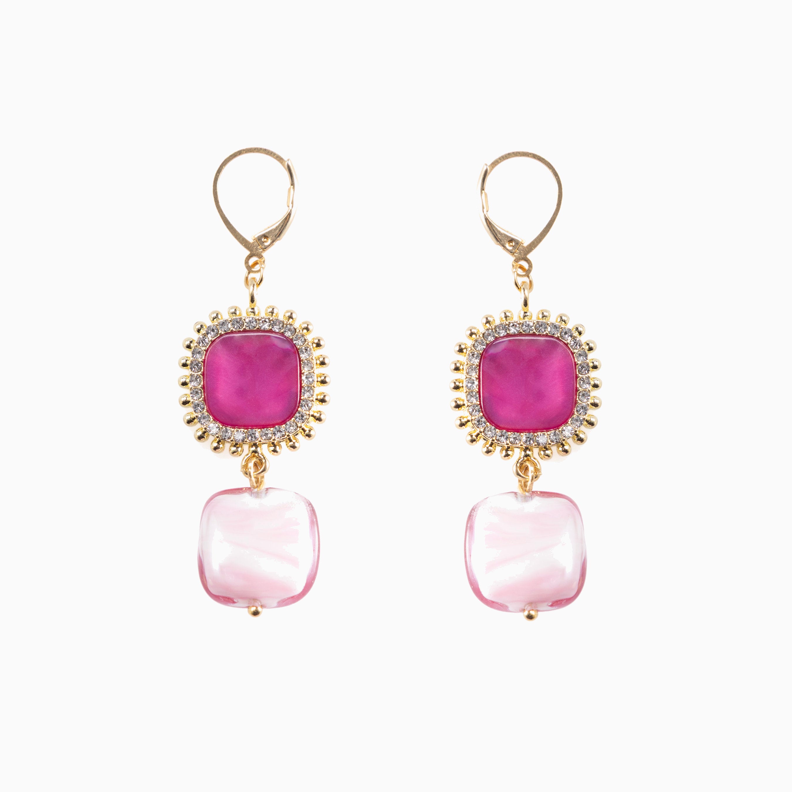 Bloom Murano glass drop earrings with carnelian, agate and amazonite stones and 18KT gold finish, handcrafted in Italy.