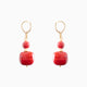 Bloom Murano glass drop earrings with carnelian stone and brass components, 18KT Gold Finish, 2 inches, handcrafted in Italy.