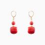 Bloom Murano glass drop earrings with carnelian stone and brass components, 18KT Gold Finish, 2 inches, handcrafted in Venice, Italy.