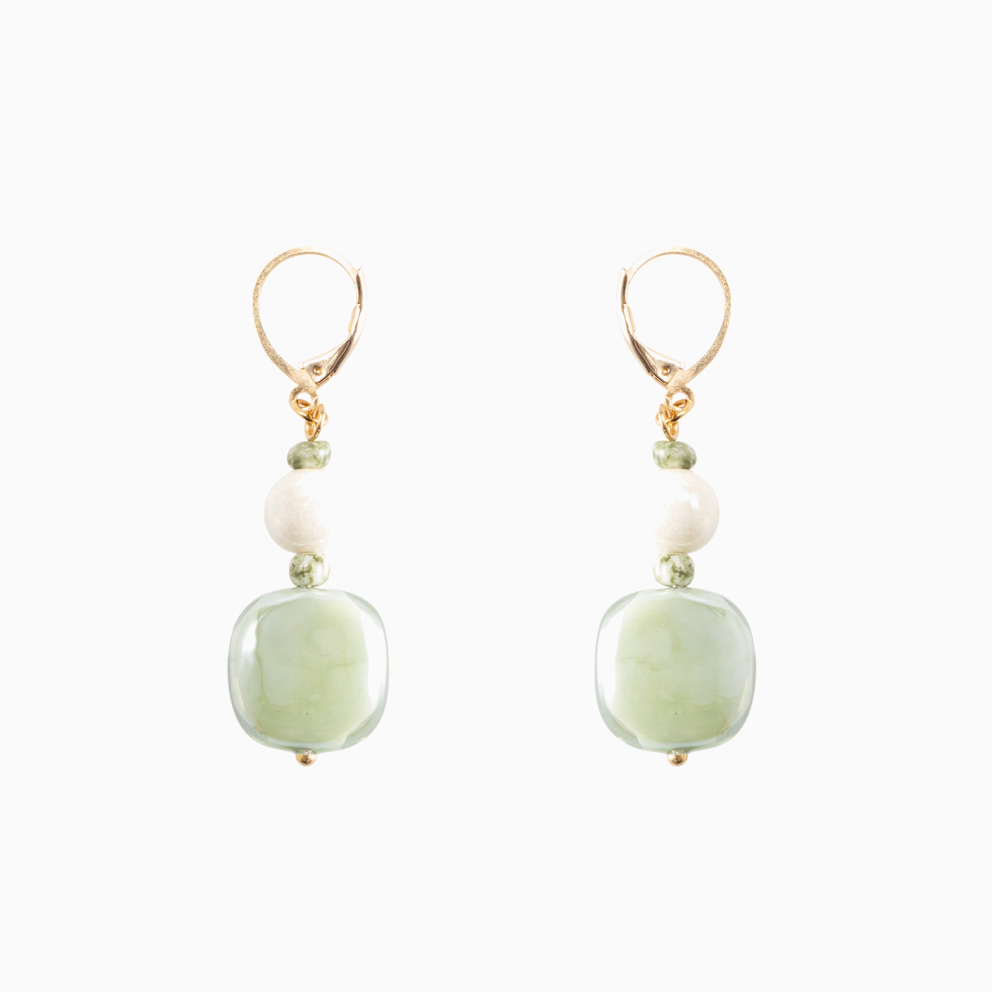 Bloom Murano glass drop earrings with carnelian stone and brass components, 18KT Gold Finish, 2 inches, handcrafted in Venice, Italy.