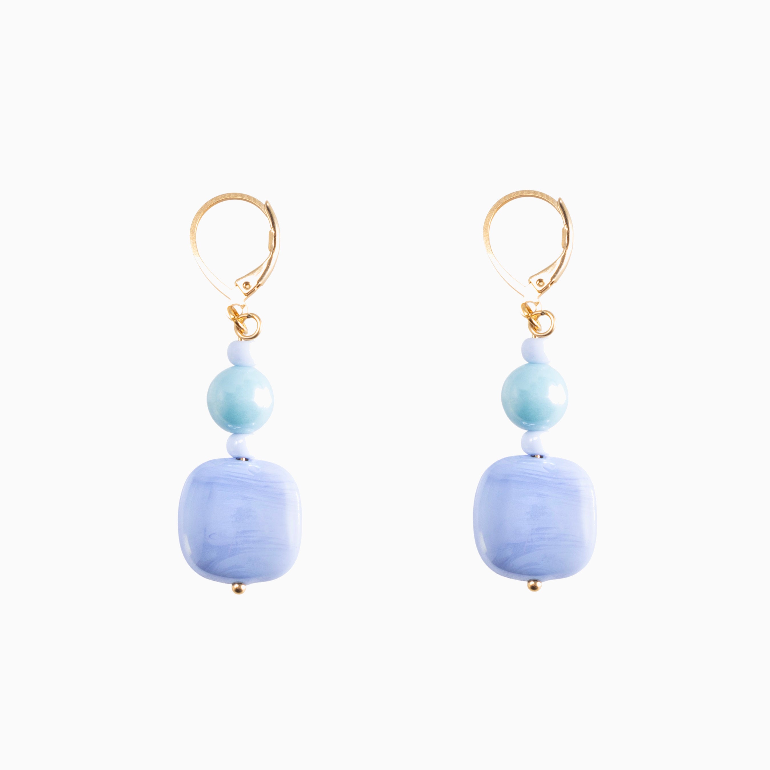 Bloom Murano glass drop earrings with carnelian stone and brass components, 18KT Gold Finish, 2 inches, handcrafted in Italy — detail of the stone.