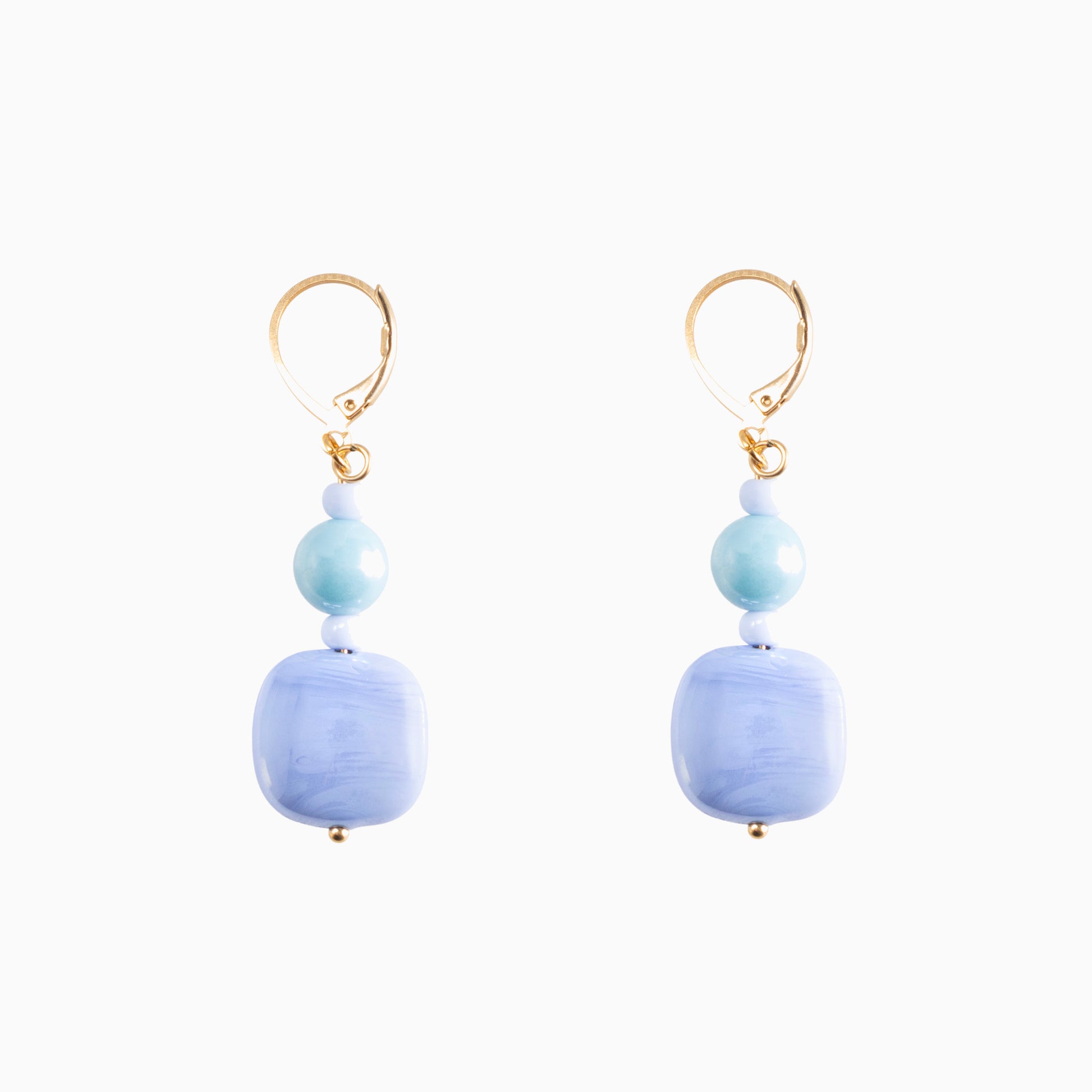 Bloom Murano glass drop earrings with carnelian stone and brass components, 18KT Gold Finish, 2 inches, handcrafted in Venice, Italy.
