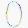 Breeze Murano glass long necklace with link elements, 18KT Gold Finish over brass, handcrafted in Venice, Italy.