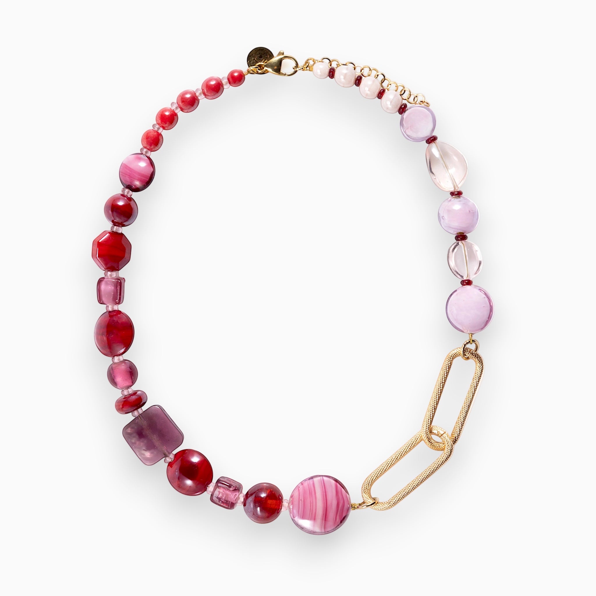 Breeze Murano glass necklace with 18KT Gold Finish over brass, adjustable 18.5 inches with extension, handcrafted in Venice, Italy.