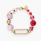 Breeze Murano glass link bracelet with 18KT Gold Finish over brass, steel and aluminum components, adjustable 7 inches with extension, handcrafted in Italy — detail view.