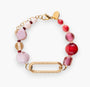 Breeze Murano glass link bracelet with 18KT Gold Finish over brass, steel and aluminum components, adjustable 7 inches with extension, handcrafted in Italy — detail view.