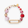 Breeze Murano glass link bracelet with 18KT Gold Finish over brass, steel and aluminum components, adjustable 7 inches with extension, handcrafted in Venice, Italy.