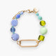 Breeze Murano glass link bracelet with 18KT Gold Finish over brass, steel and aluminum components, adjustable 7 inches with extension, handcrafted in Italy.