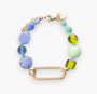 Breeze Murano glass link bracelet with 18KT Gold Finish over brass, steel and aluminum components, adjustable 7 inches with extension, handcrafted in Venice, Italy.