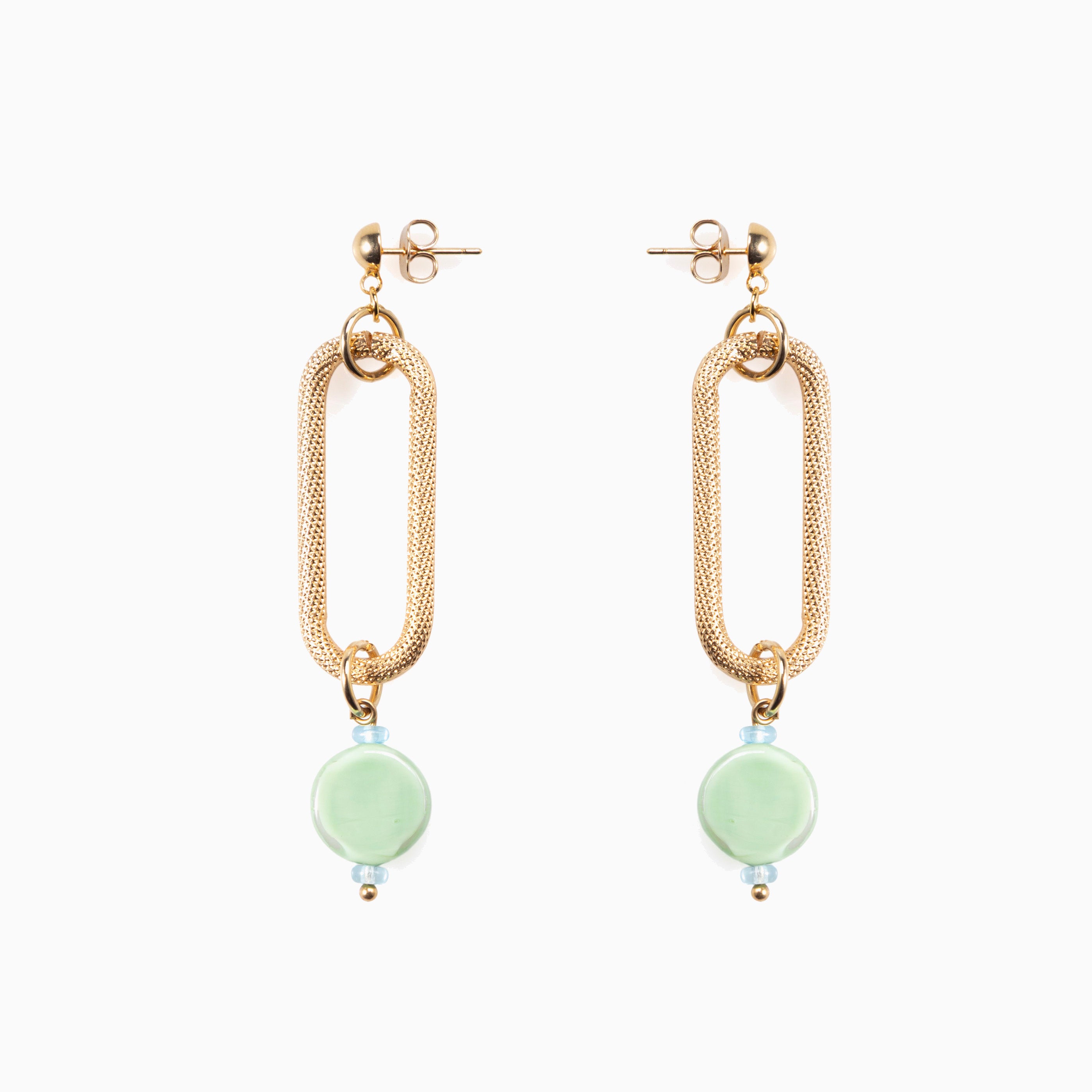 Breeze Murano glass link drop earrings with 18KT Gold Finish over brass, handcrafted in Venice, Italy.