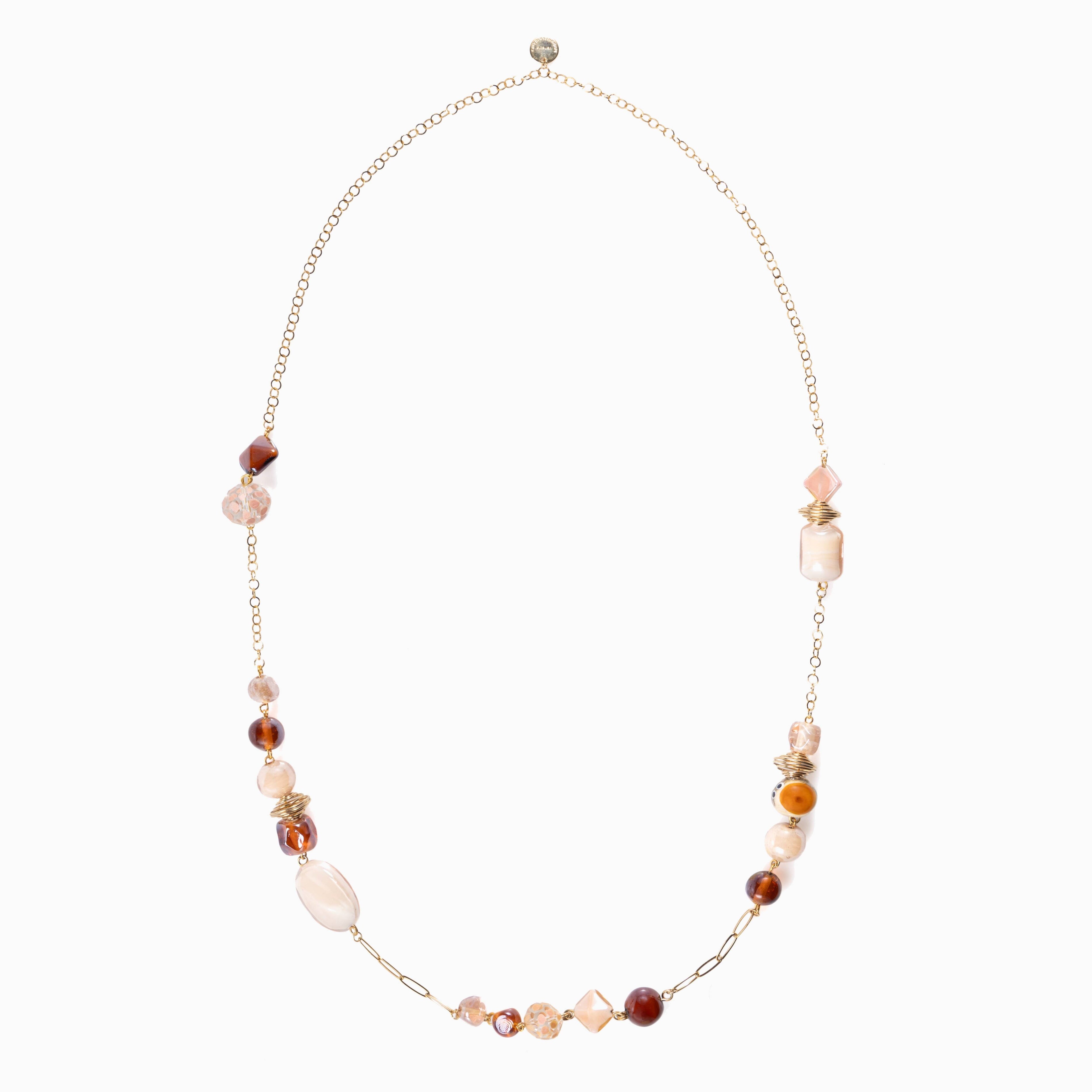 Glow Murano glass long necklace with 18KT Gold Finish over brass, 29 inches, handcrafted in Venice, Italy.