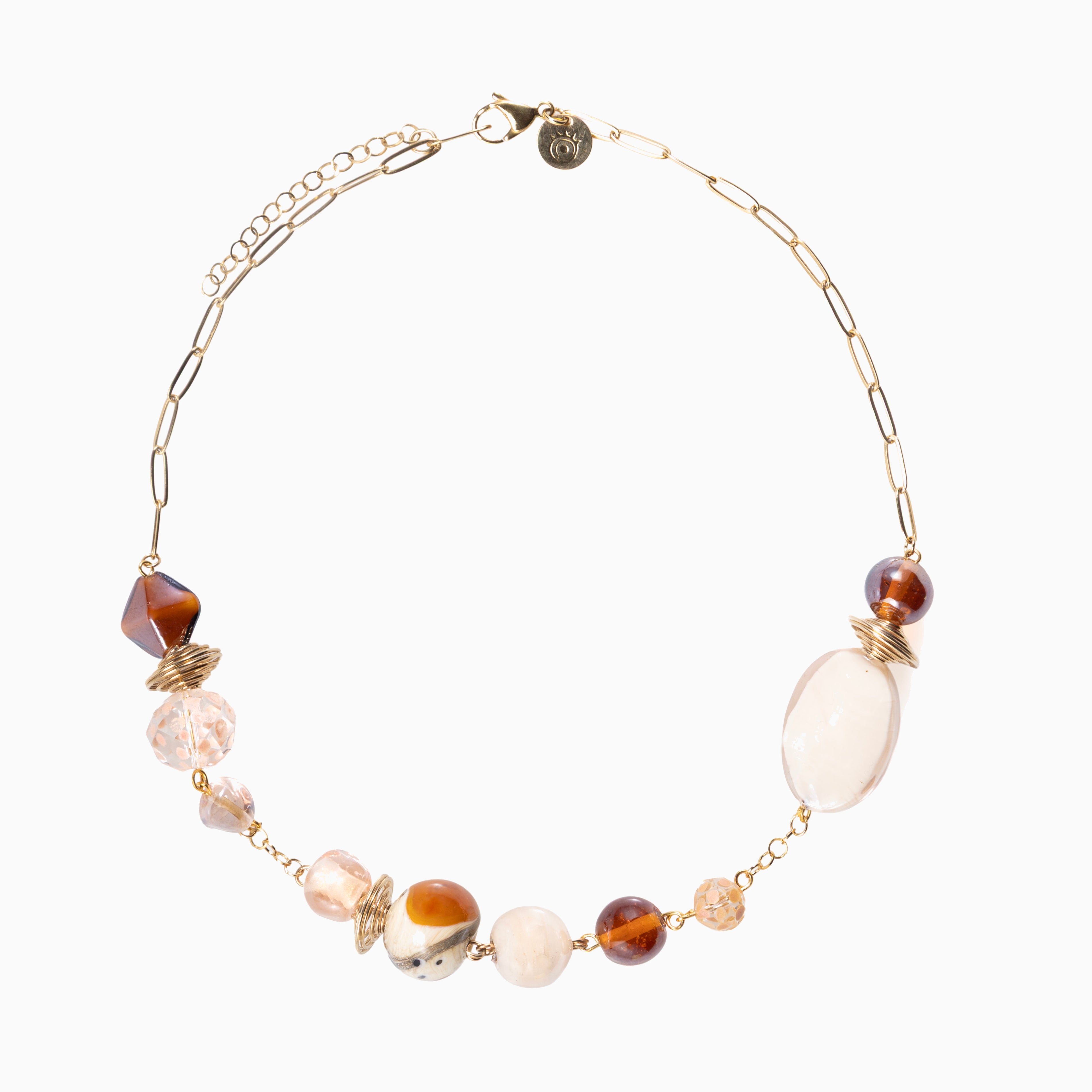 Glow Murano glass necklace with 18KT Gold Finish over brass, adjustable 18 inches plus extension, handcrafted in Venice, Italy.