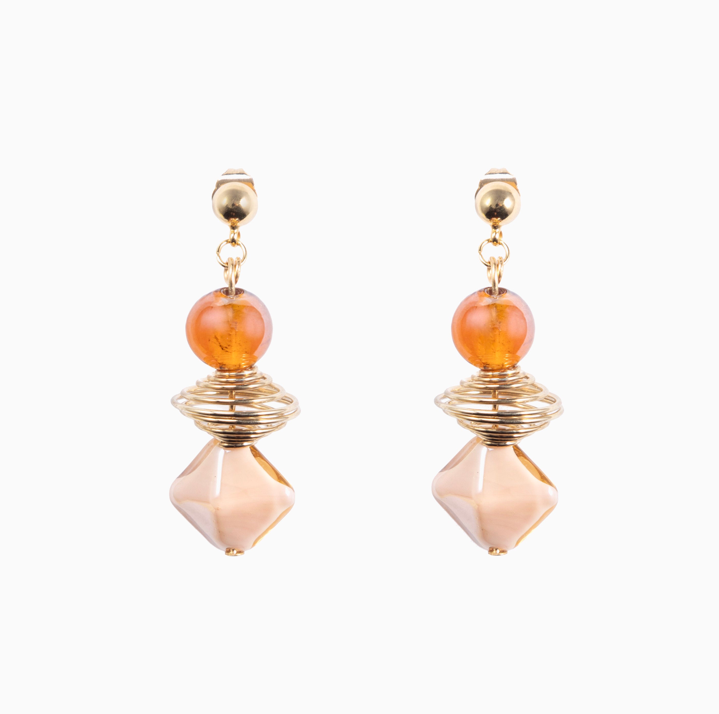 Glow Murano glass drop earrings with 18KT Gold Finish over brass, handcrafted in Venice, Italy, 2 inches length.