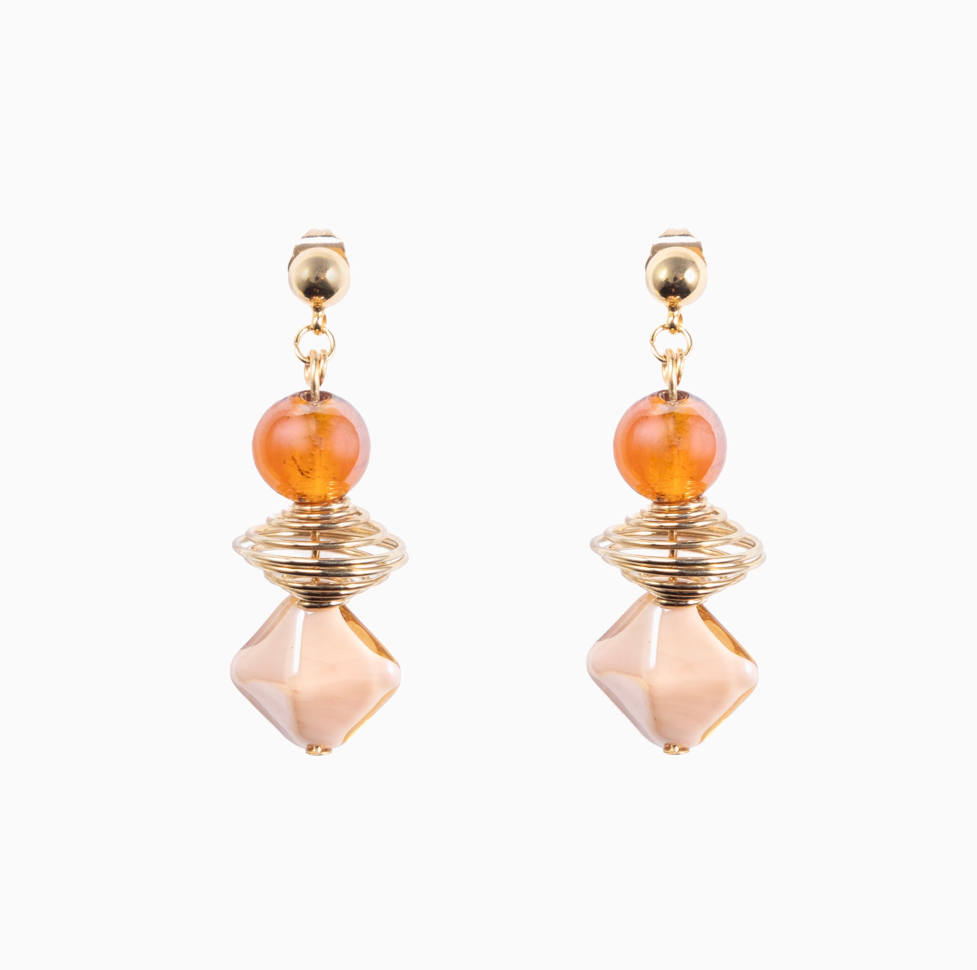 Glow Murano glass drop earrings with 18KT Gold Finish over brass, handcrafted in Venice, Italy, 2 inches length.