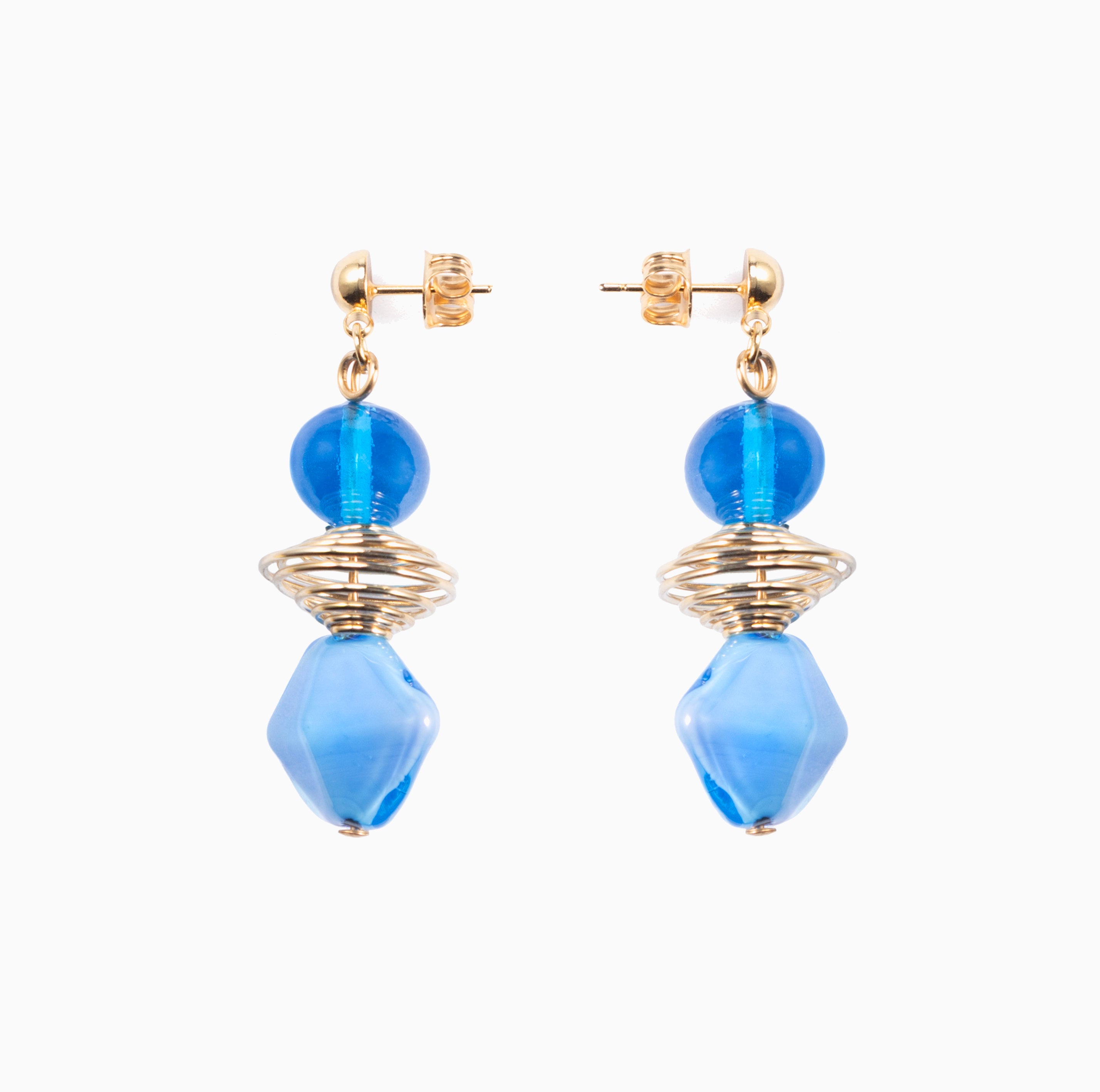 Glow Murano glass drop earrings with 18KT Gold Finish over brass, handcrafted in Venice, Italy, 2 inches length.
