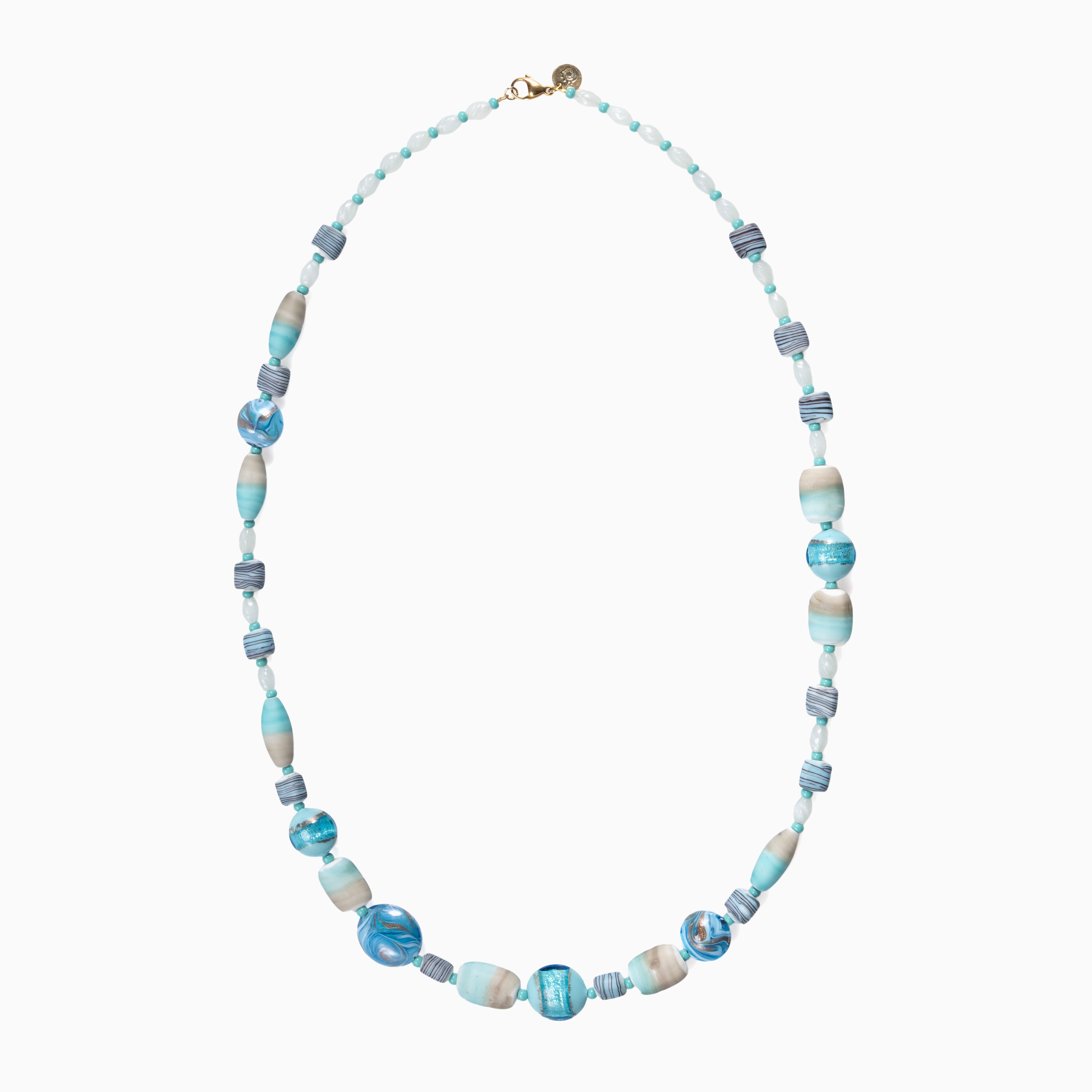 Blush Murano glass long necklace with 18KT Gold Finish over brass, 31.5 inches, handcrafted in Venice, Italy.