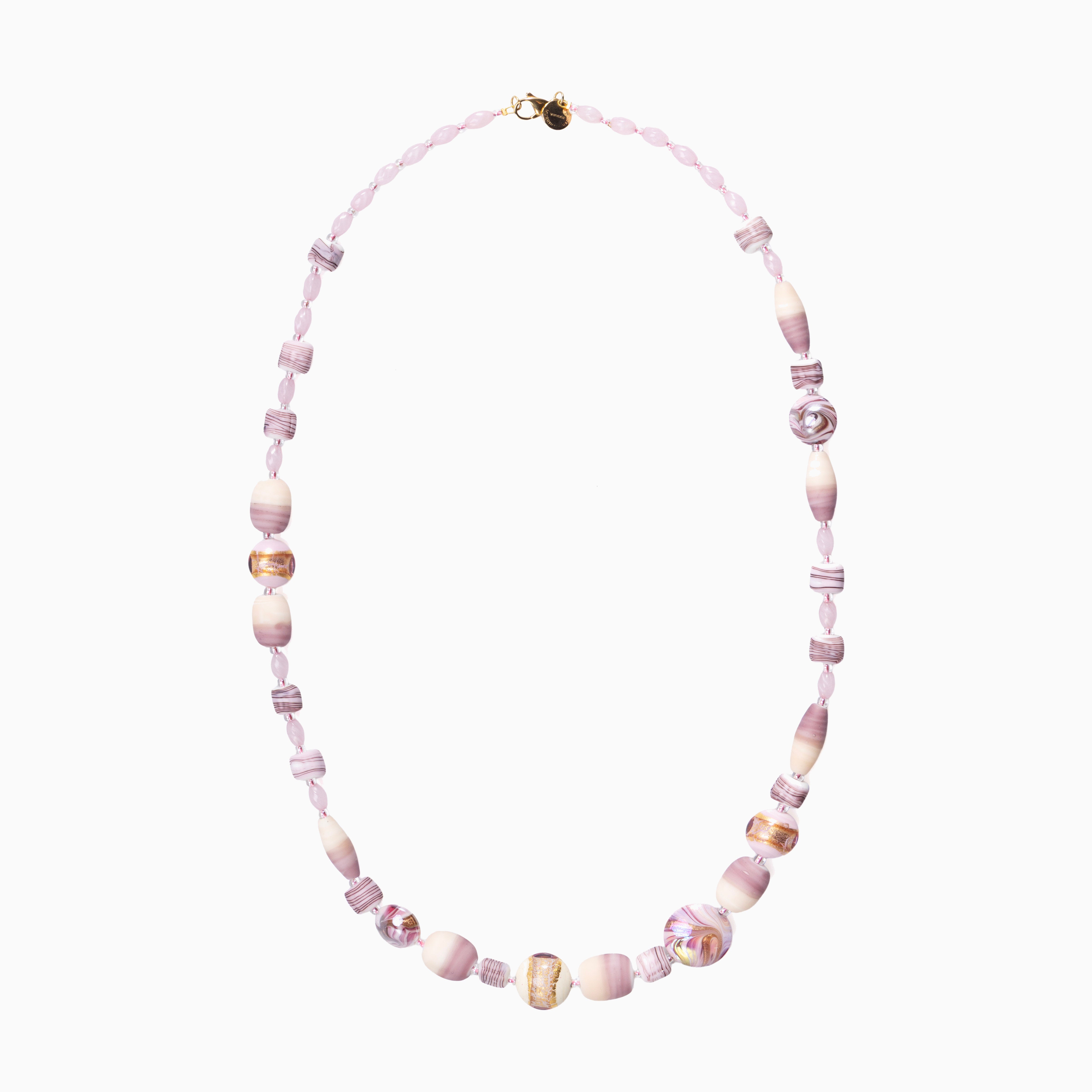 Blush Murano glass long necklace with 18KT Gold Finish over brass, 31.5 inches, handcrafted in Venice, Italy.