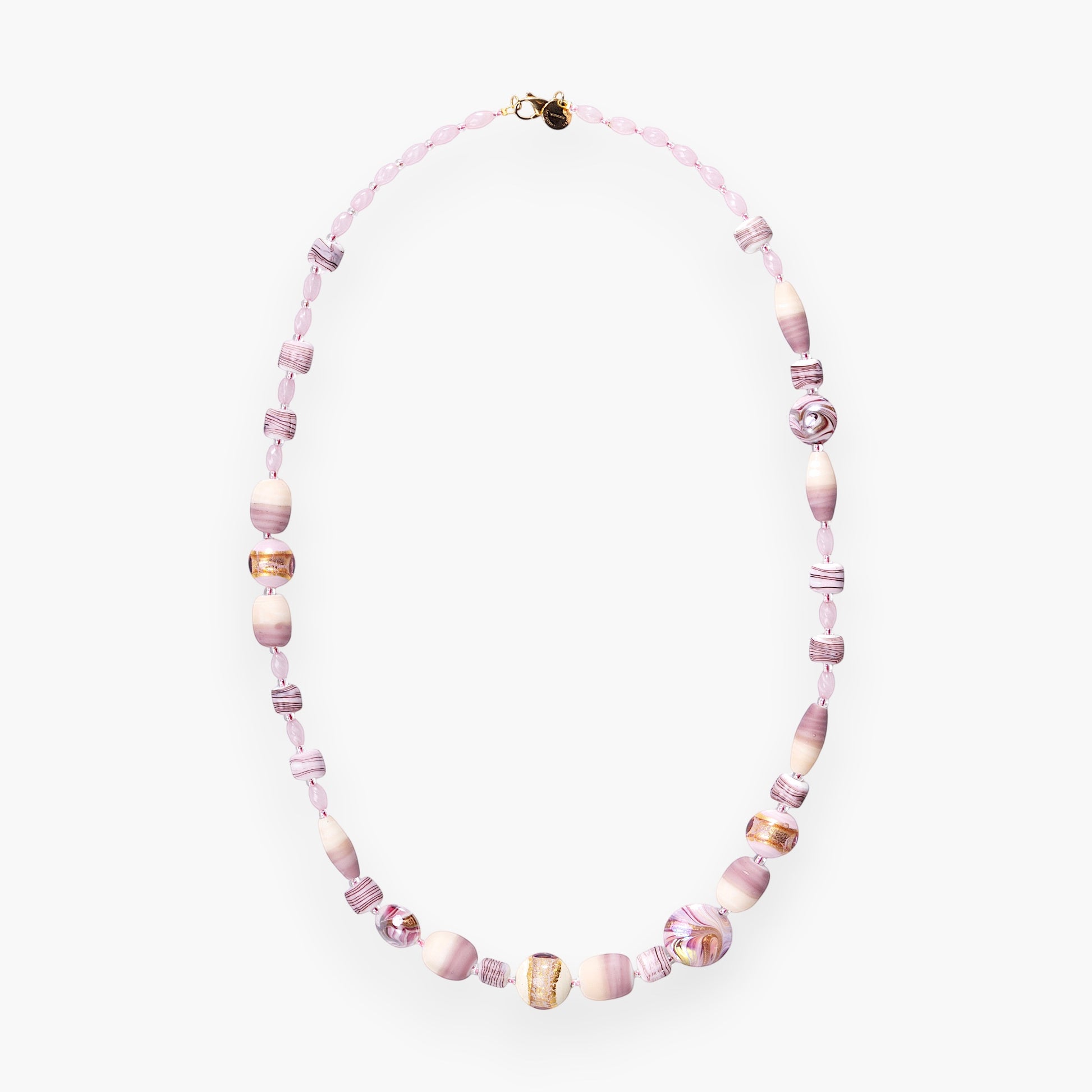 Blush Murano glass long necklace with 18KT Gold Finish over brass, 31.5 inches, handcrafted in Venice, Italy.