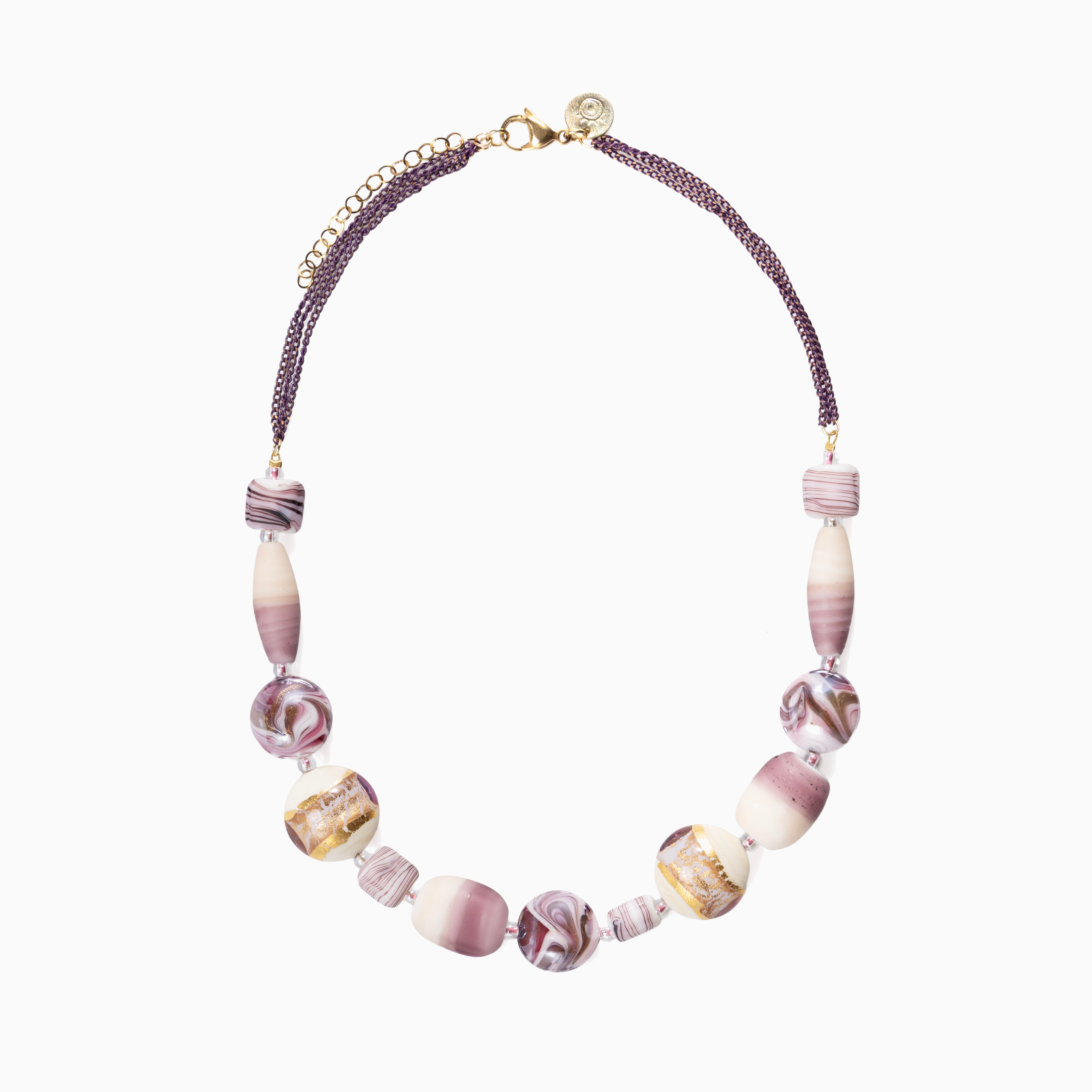 Blush Murano glass choker with 18KT Gold Finish over brass, adjustable 17.7 inches with 2 inch extension, handcrafted in Venice, Italy.