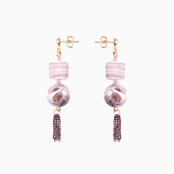 Blush Collection - Murano Glass Drop Earrings with Chain Detail