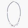 Veil Long Necklace with deep blue Murano Glass beads, silver color finished brass and stainless steel details, and blue hard stone accents, handcrafted in Italy.