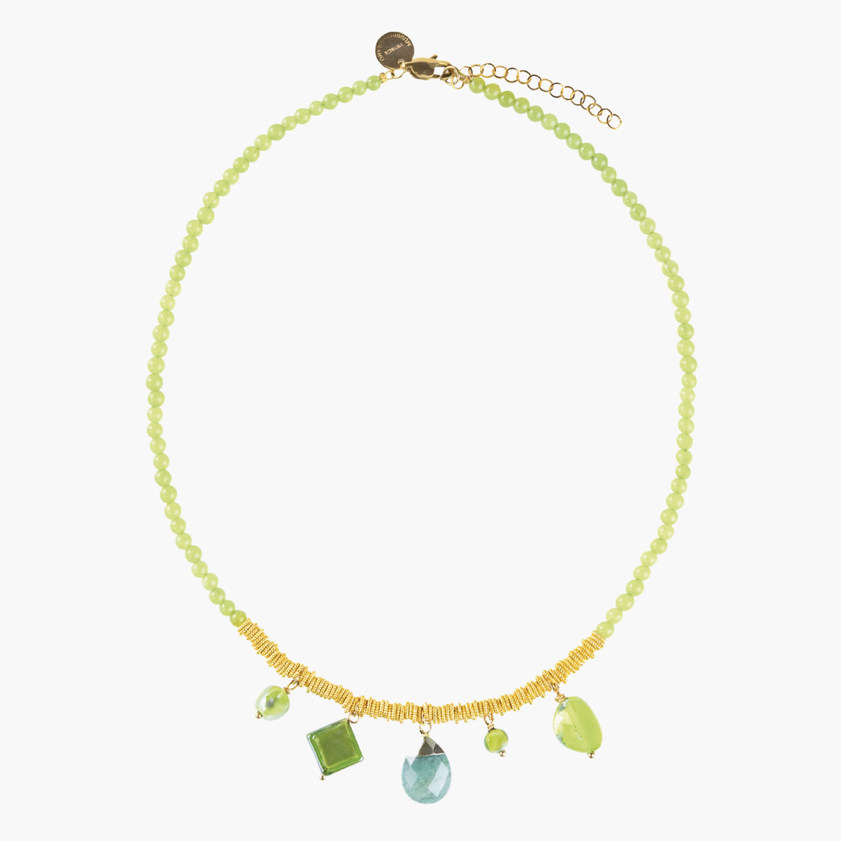 Veil Choker Necklace in green Murano Glass with pendant accents and 18KT gold-finished details. Handcrafted in Italy.