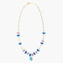 Core Long Necklace in blue and pink Murano Glass with a faceted natural stone pendant and 18KT gold-finished details. Handcrafted in Italy.