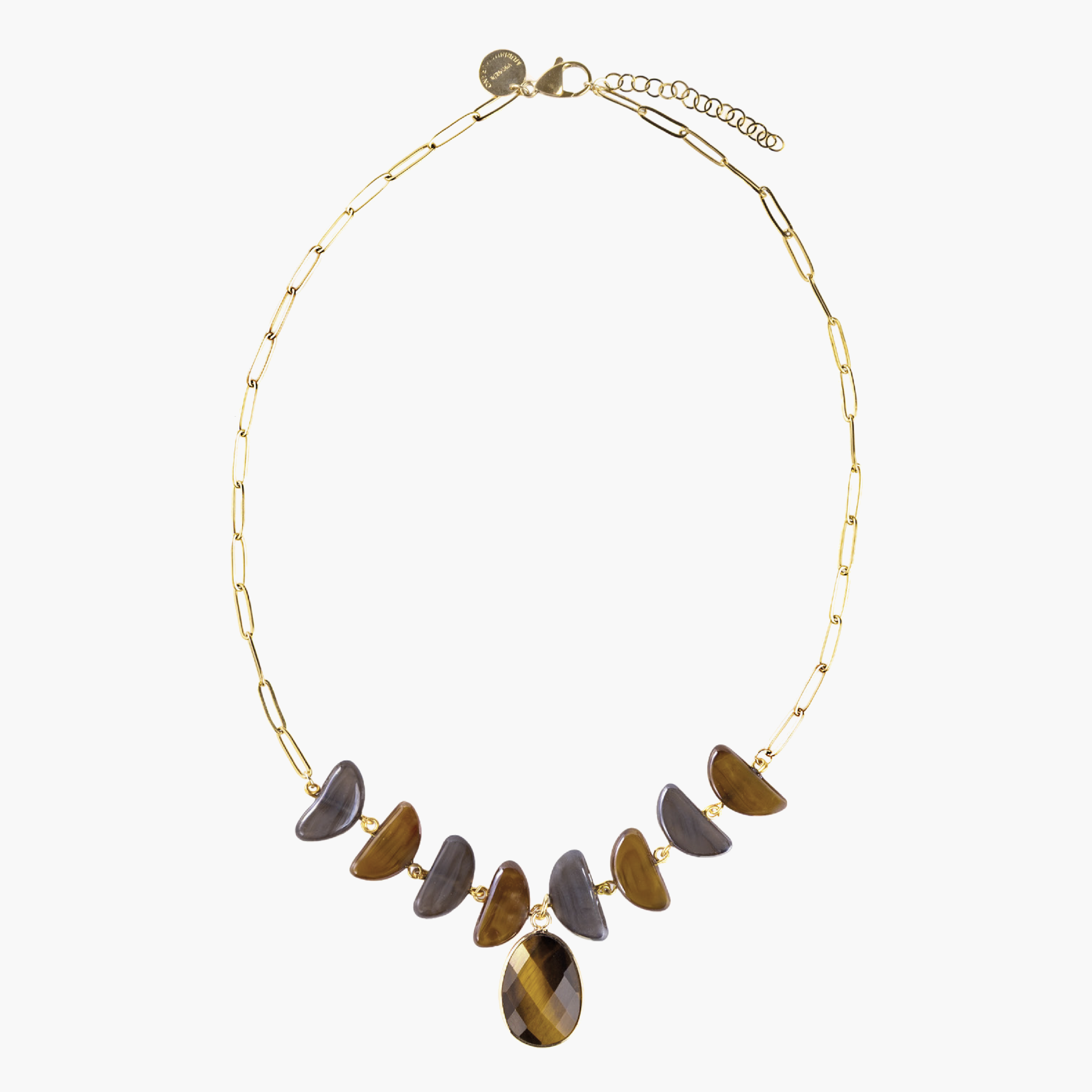 Core Choker Necklace in brown and gray Murano Glass with a faceted natural stone pendant and 18KT gold-finished details. Handcrafted in Italy.