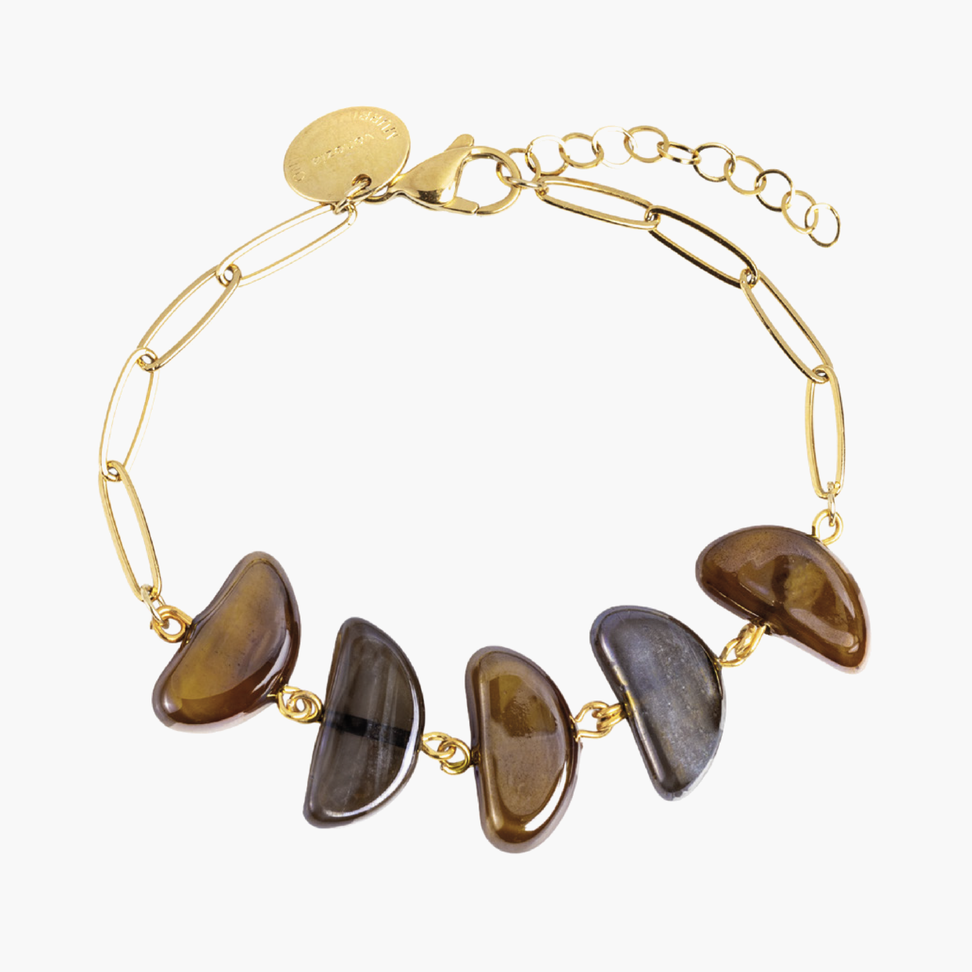 Core Link Bracelet in brown and gray Murano Glass with 18KT gold-finished details. Handcrafted in Italy.