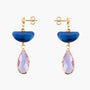 Core Top Drop Earrings in cobalt blue Murano Glass with faceted lavender-pink crystal drops and 18KT gold-finished details. Handcrafted in Italy.