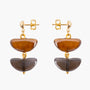  Core Drop Earrings in amber brown and smoky gray Murano Glass, featuring a layered sculptural design with 18KT gold-finished details. Handcrafted in Italy.