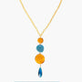 Edge Murano glass pendant necklace with layered glass elements and faceted teardrop pendant, 18KT Gold Finish over brass, handcrafted in Italy.