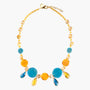 Edge Choker Necklace with blue and orange Murano glass elements, 18KT Gold Finish over brass, adjustable 18.1 inches with extension, handcrafted in Italy.