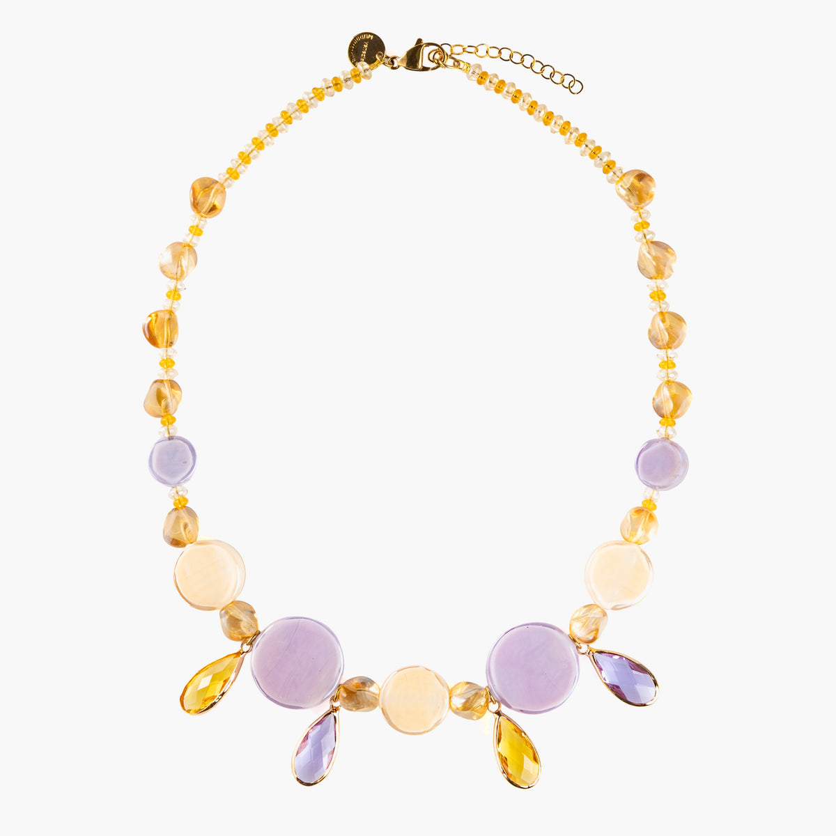 Edge Choker Necklace with lilac and yellow Murano glass elements, 18KT Gold Finish over brass, adjustable 18.1 inches with extension, handcrafted in Italy.