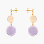 Edge Murano glass drop earrings with cream and lilac glass elements, 18K gold finish over brass, handcrafted in Italy.