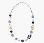 MurrinaMurano.us Frame Opera Necklace in blue and cobalt Murano Glass with varied glass beads, textured metal links, and 18KT gold-finished details. Handcrafted in Italy.
