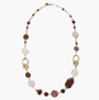 MurrinaMurano.us Frame Opera Necklace in brown and amber Murano Glass, featuring sculptural interlocking metal links and 18KT gold-finished details. Handcrafted in Italy.