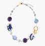 MurrinaMurano.us Frame Choker Necklace in blue and white Murano Glass, featuring sculptural gold-finished metal links and knot details. Handcrafted in Italy.