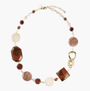 Frame Choker Necklace in warm brown and amber Murano Glass, accented with cream glass elements and distinctive gold-finished metal links. Handcrafted in Italy.