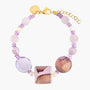 MurrinaMurano.us Easy Bracelet with soft pink and lavender Murano Glass elements, delicate purple accents, and a sculptural rose-toned centerpiece. Handcrafted in Italy.