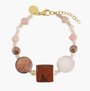 MurrinaMurano.us brown Easy Bracelet combining warm amber, brown, and cream Murano Glass with a distinctive square centerpiece and 18KT gold-finished brass details. Handcrafted in Italy.