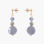 MurrinaMurano.us Frame Murano glass drop earrings in blue, featuring layered translucent glass beads and oversized rounded blue glass drops with 18KT gold-finished details. Handcrafted in Italy.