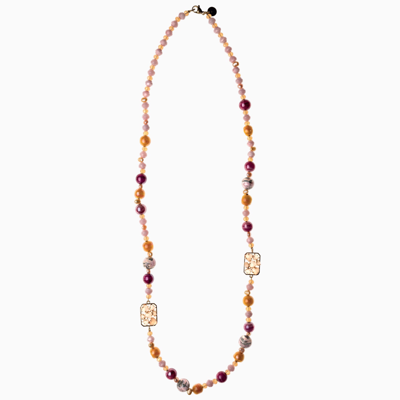 Zefiro Opera Necklace, Murano glass with 18KT Gold Finish over Brass and Stainless Steel clasp, Made in Italy – Zefiro Collection