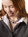 MurrinaMurano.us Veil Choker Necklace featuring blue Murano Glass beads, cobalt accents, and 18KT silver-finished details. Handcrafted in Italy.