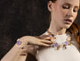MurrinaMurano.us Edge Bracelet with lilac-colored Murano glass elements, worn with matching Italian artisan jewelry.