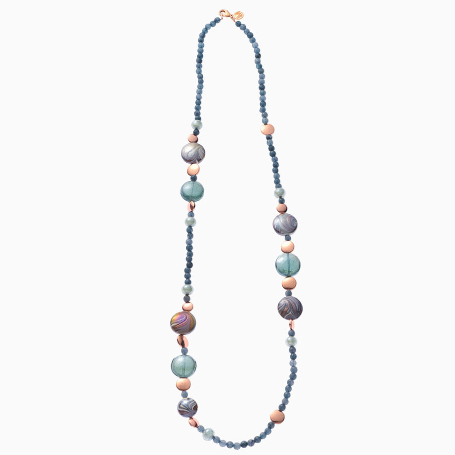 Atena Opera Necklace, Murano glass with 18KT Gold Finish over Stainless Steel, Made in Italy – Atena Collection
