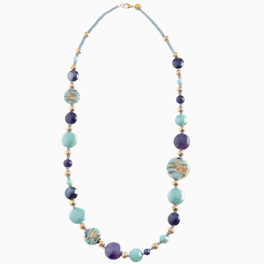 Gaia Opera Necklace, Murano glass with 18KT Gold Finish over Stainless Steel, Made in Italy – Gaia Collection

