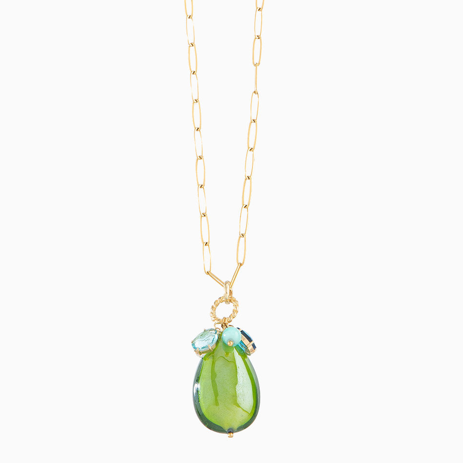Jasmine Pendant Necklace, Murano glass with 18KT Gold Finish over Brass and Stainless Steel clasp, Made in Italy – Jasmine Collection