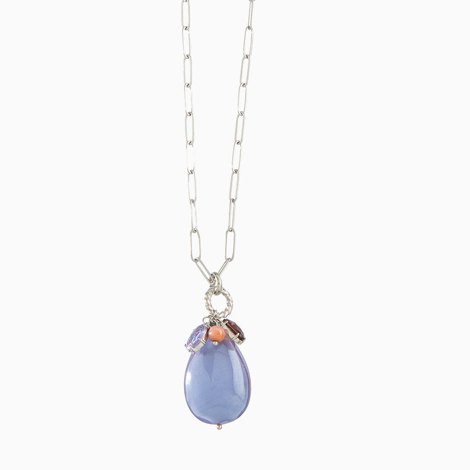 Jasmine Pendant Necklace, Murano glass with Rhodium  Finish over Brass and Stainless Steel clasp, Made in Italy – Jasmine Collection
