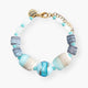 MurrinaMurano.us bracelet with authentic Murano Glass beads in blended pink, ivory, and blue tones with gold detailing. Features a secure lobster clasp and adjustable chain.